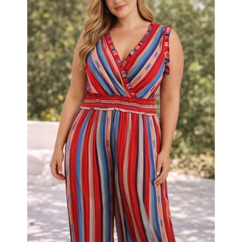 Women's XL Striped Wide Leg Jumpsuit Western Cowgirl Sleeveless NWT